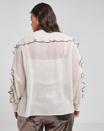Joanna Hope Ruffle Blouse With Contrast Trim