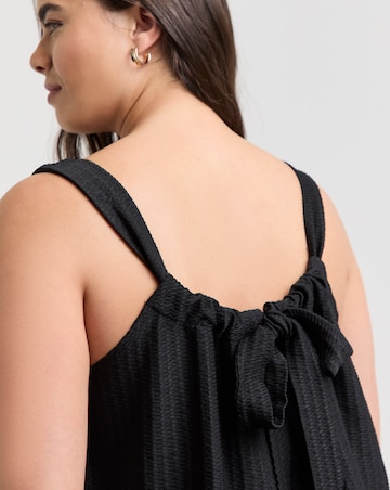 Black Textured Jersey Smock Dress With Tie Back