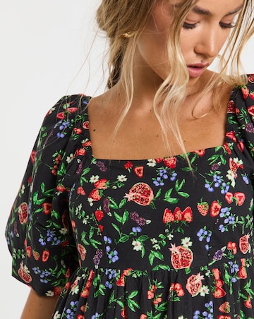 Simply Be Fruit Print Square Neck Cotton Poplin Maxi Dress
