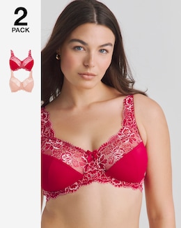 Pretty Secrets (2 Pack) Ella Lace Non Wired Full Cup Bras (C-F) Pink Multi