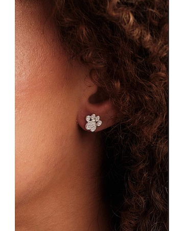 Simply Silver Sterling Silver 925 Cubic Zirconia Paw Print Stud Earrings