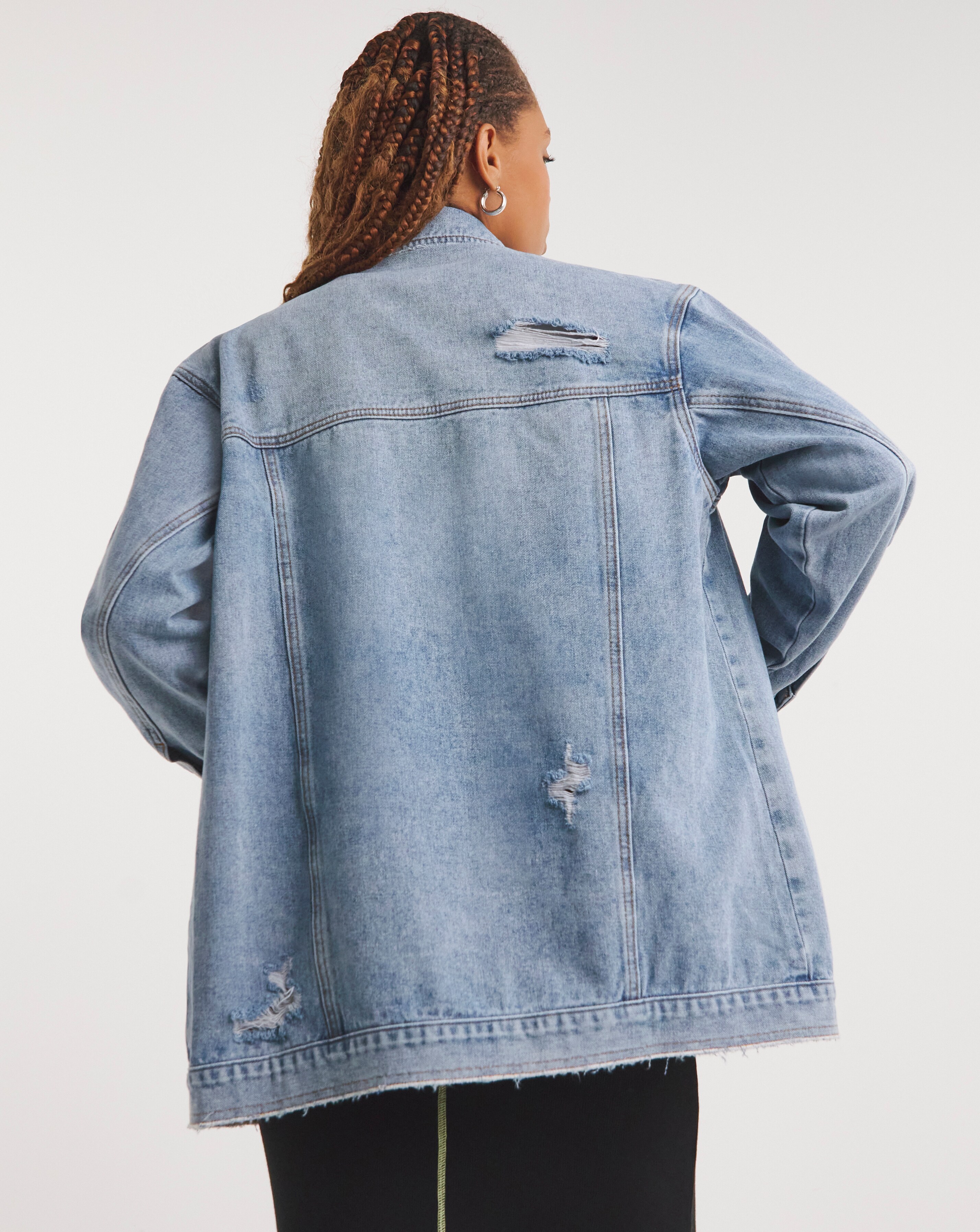 Blue Distressed Loose Fit Denim Jacket Simply Be