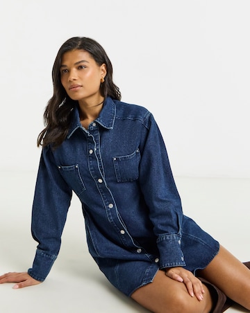 Dark Wash Belted Oversized Shirt Dress