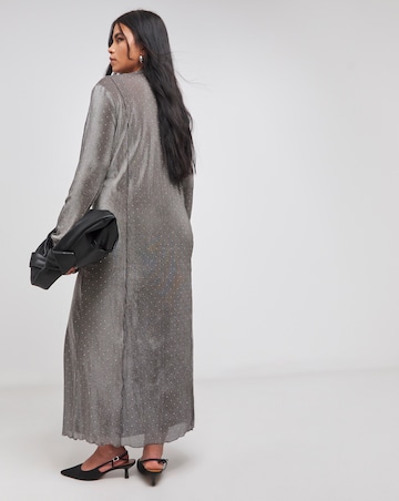 Grey Embellished Diamante Mesh Midaxi Dress