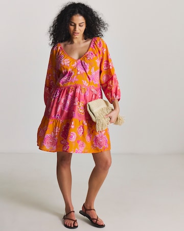 Figleaves Contrast Floral Tiered Mini Beach Dress