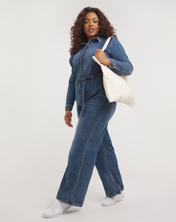 Blue Vintage Denim Boiler Suit With Frill Detail