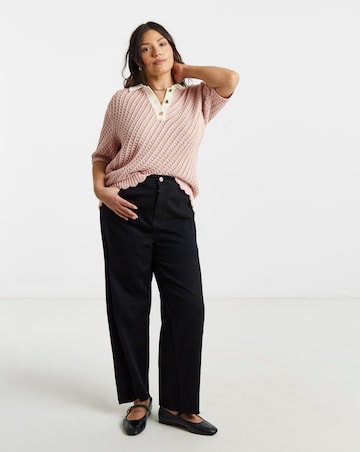 Pink Frill Hem Crochet Polo Top