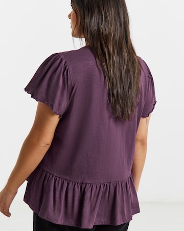 Blackcurrant Ruffle Sleeve Peplum Tee