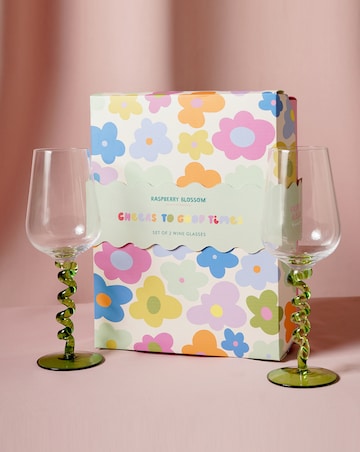 Raspberry Blossom Pair Of Wine Glasses With Wiggle Stems In A Giftbox