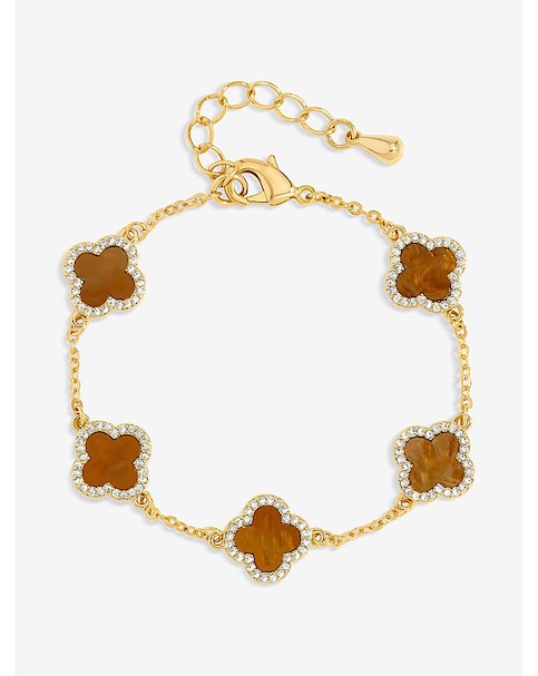 Jon Richard Gold Plated Tigers Eye Clover Bracelet