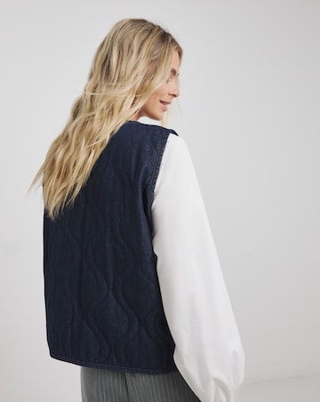 Indigo Tie Front Quilted Denim Gilet