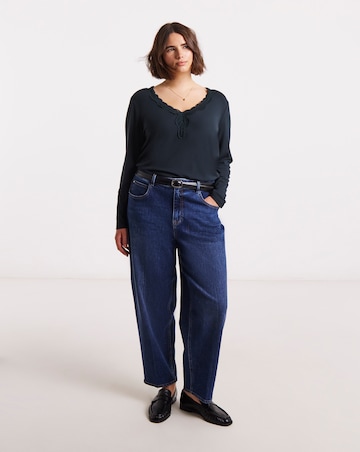 Simply Be Black Cosy Long Sleeve Lace V Neck Top