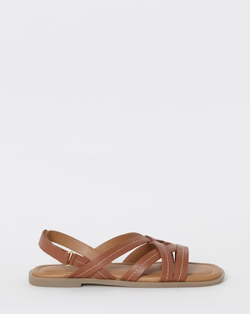 Sedona Contast Stitch Leather Strappy Flat Sandals - Wide Fit (E)