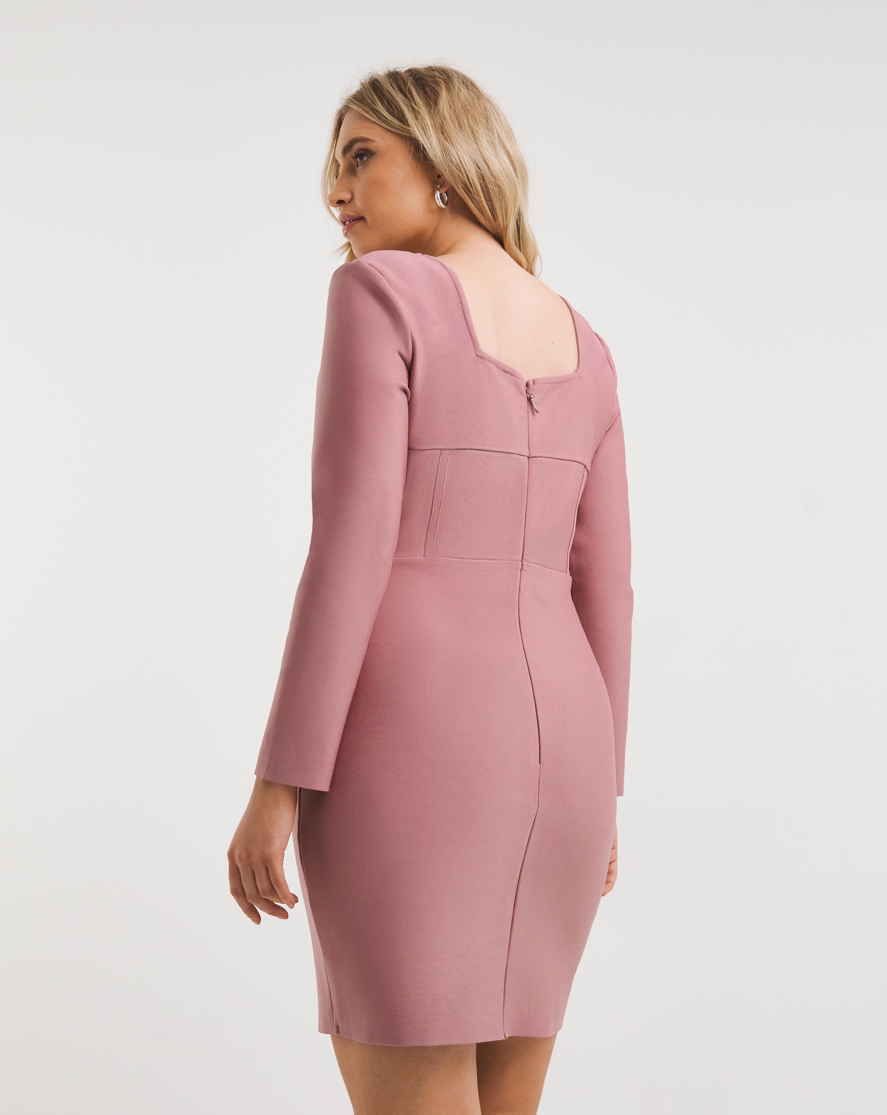 Simply Contour Pink Exposed Illusion Corset Stretch Bandage Bodycon Dress