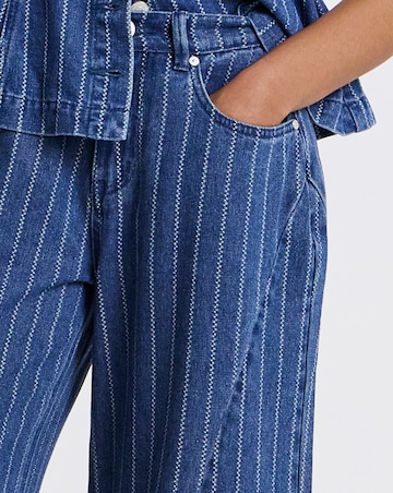 Simply Be Dark Blue Jacquard Stripe Barrel Leg Jean Co Ord
