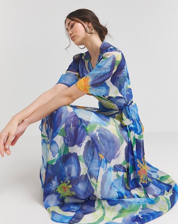 Hope & Ivy Ally Blue Floral V-Neck Wrap Maxi Dress