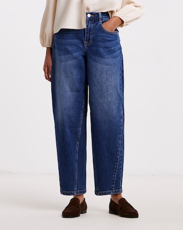 Mid Wash Cropped Barrel Jeans