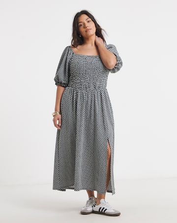 Waffle Shirred Midi Dress