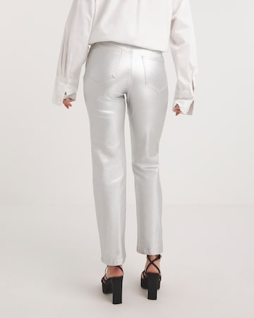 Silver Metallic Straight Leg Jean