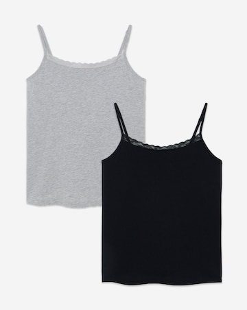 Pretty Secrets (2 Pack) Pyjama Sleep Vest Tops Black/Grey Marl