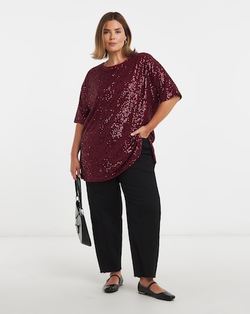 Burgundy Linear Sequin Oversized T-Shirt