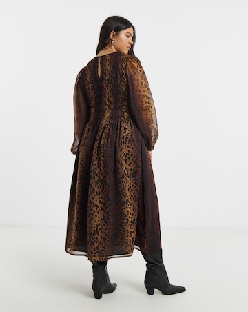 Leopard Shirred Midi Dress