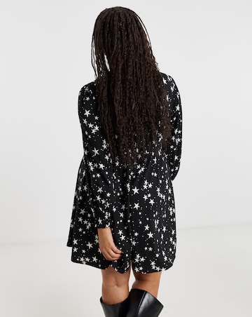Star Print Supersoft Skater Dress With Shirred Cuff