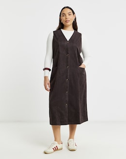 Chocolate Suedette Button Through Midi Dress