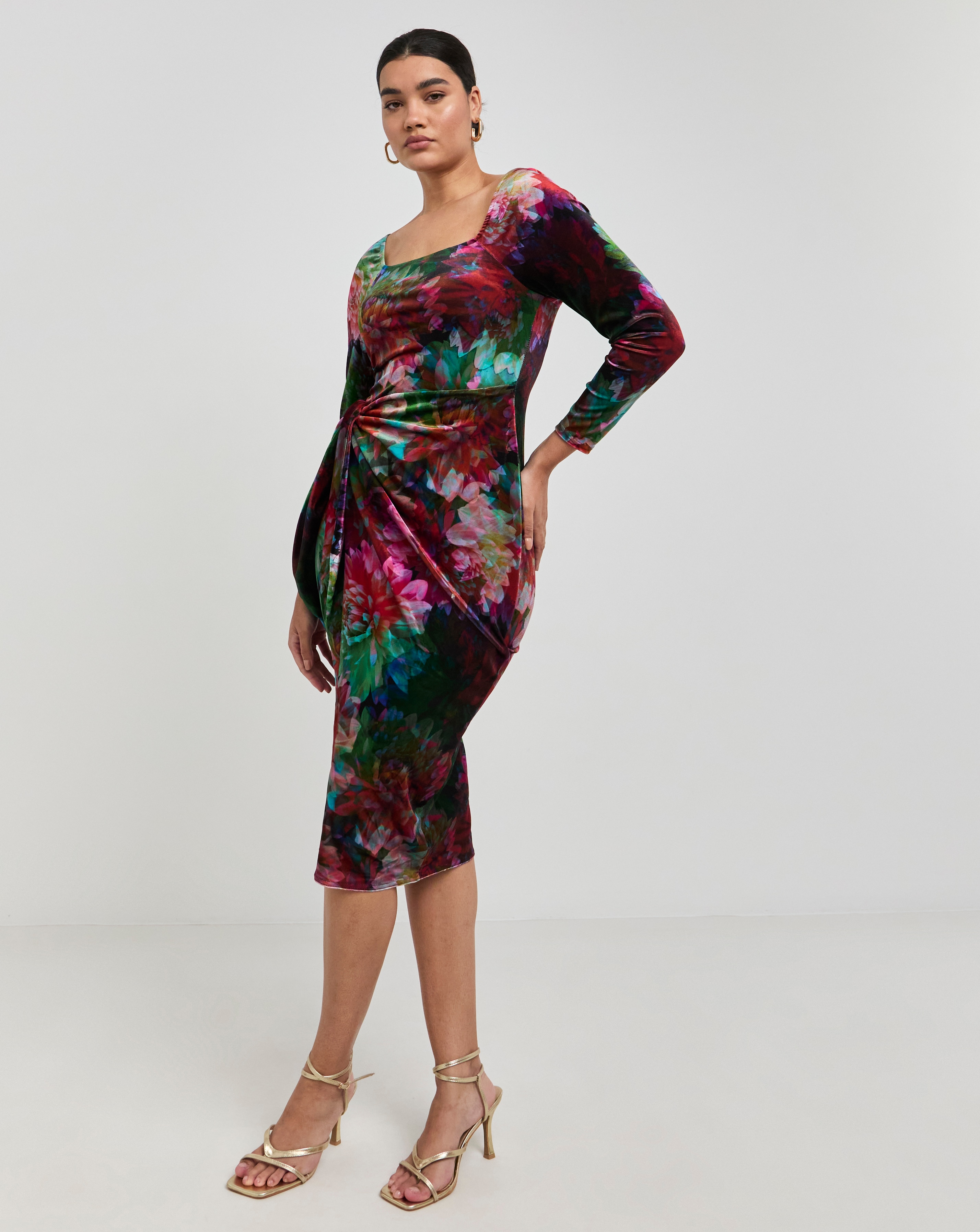 Printed velvet dress deals