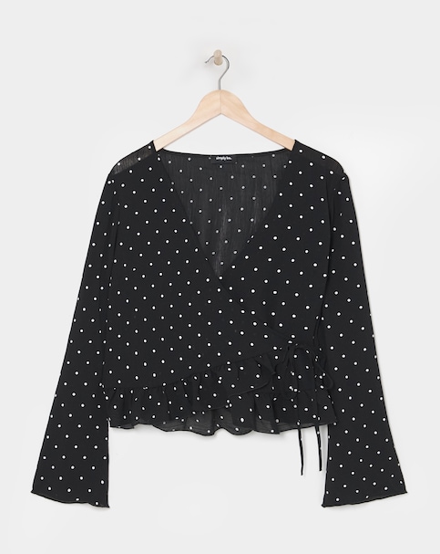 Simply Be Spot Print Sheer Wrap Blouse