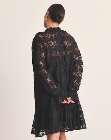 Black Lace Ruffle Mini Dress