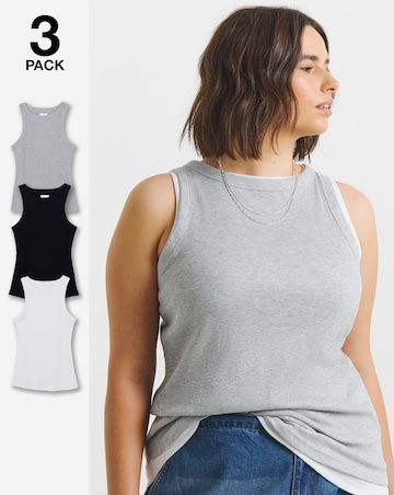 Black, White and Grey Pack of 3 High Neck Tank Tops