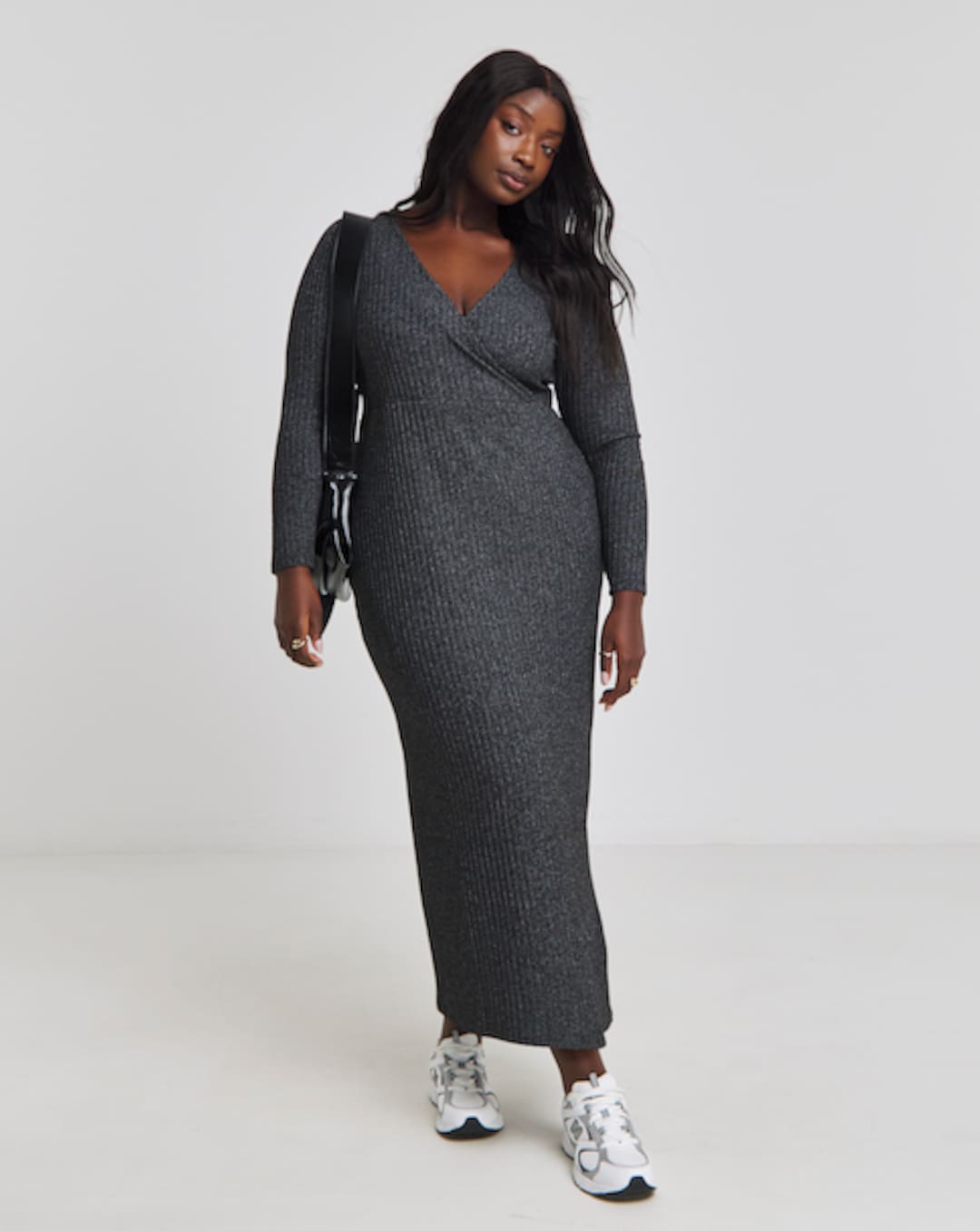 strapless open back dress Grey Ribbed Maxi Dress