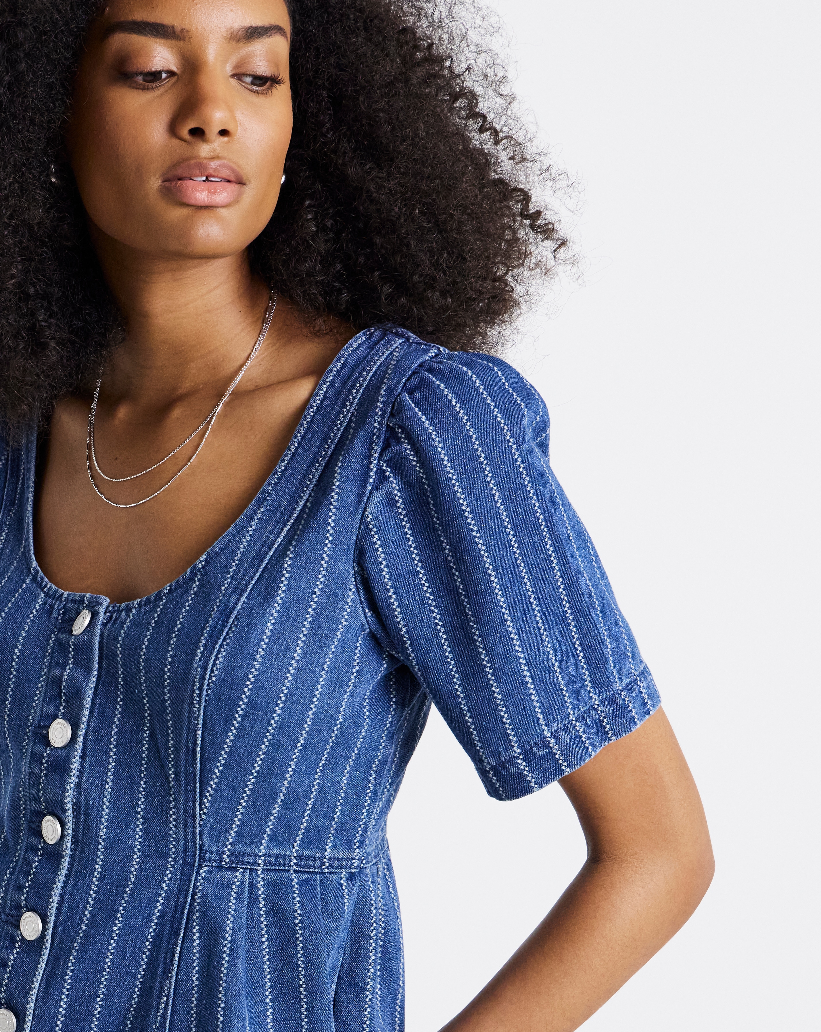 Simply Be Dark Blue Jacquard Stripe Denim Peplum Top Co Ord
