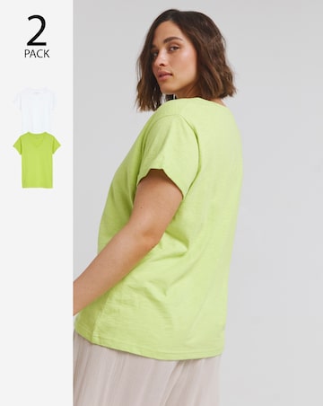 Lime & White 2 Pack V-Neck T-Shirt | Simply Be