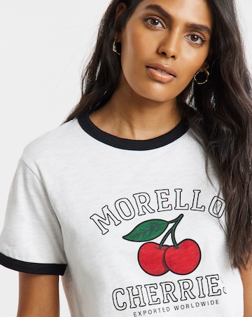 Simply Be Black & White Morello Cherries Graphic Ringer T-Shirt