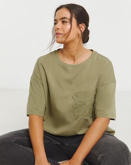 Khaki Broderie Pocket T-Shirt