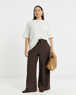 Pinstripe Drawstring Wide Leg Trousers