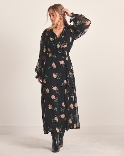 Simply Be Floral Print Georgette Frill Wrap Midi Dress