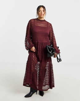 Burgundy Lace Midi Dress