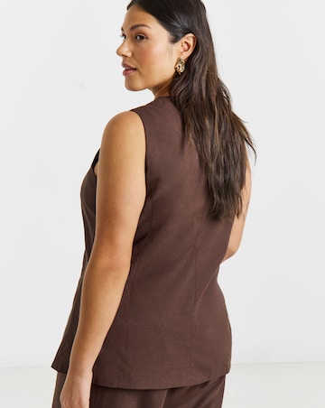 Simply Be Chocolate Linen Longline Square Neck Waistcoat