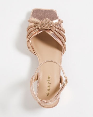Elsie Metallic Diamante Low Block Heeled Sandals Wide Fit