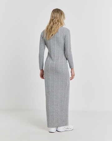 Grey Scoop Neck Cosy Rib Maxi Dress