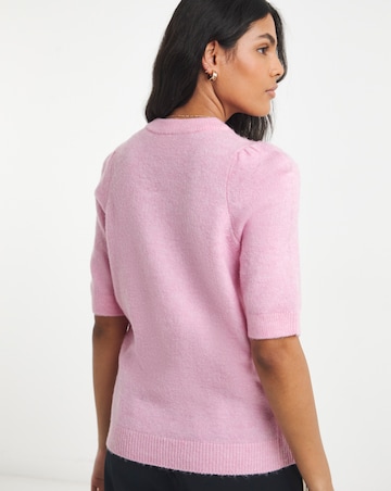 Pink Puff Sleeve Knitted T-Shirt