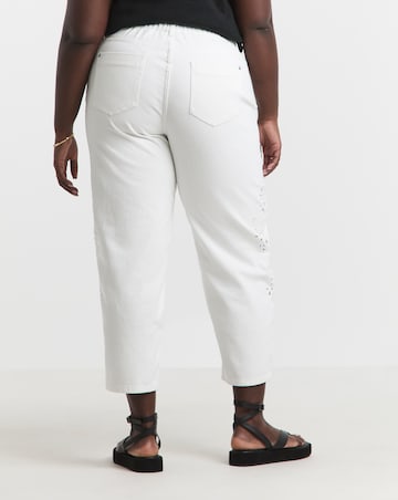 Simply Be White Broderie Detail Barrel Leg Jeans