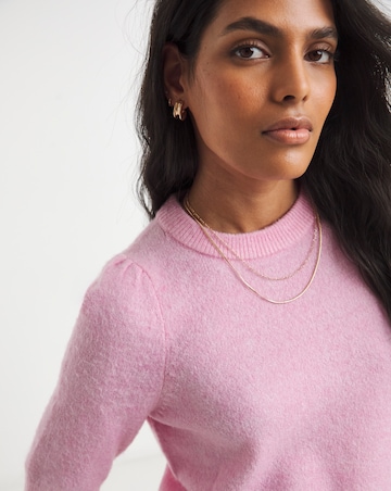 Pink Puff Sleeve Knitted T-Shirt