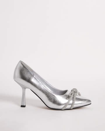 Kara Diamante Knot Heeled Metallic Shoes - Wide Fit (E)