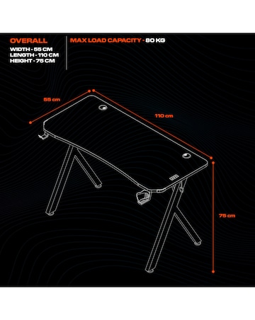 X Rocker Lumio Compact Gaming Desk with LED Lighting - Carbon Black