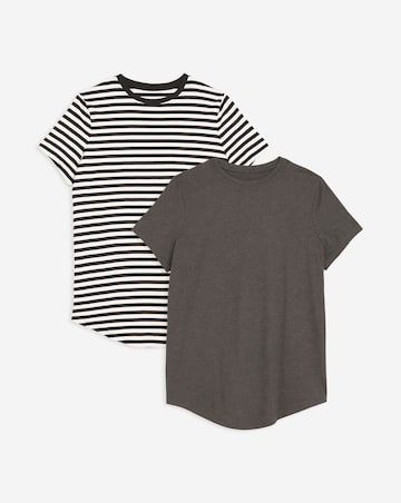 Stripe & Charcoal Marl 2 Pack Curved Hem Longline T-Shirt