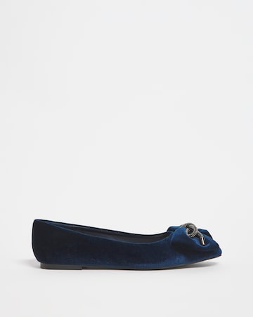 Carballo Velvet Bow Trim Flat Shoes - Wide Fit (E)